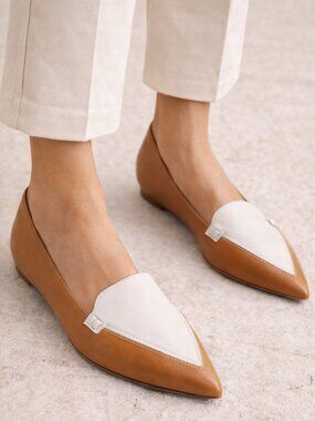 M. Gemi Gia Pointed Toe Loafer Tan White Italian Leather EU 39.5
